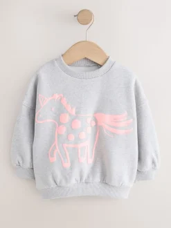 Grijs met eenhoornprint - Sweatshirt met ronde hals (3 mnd-7 jr)