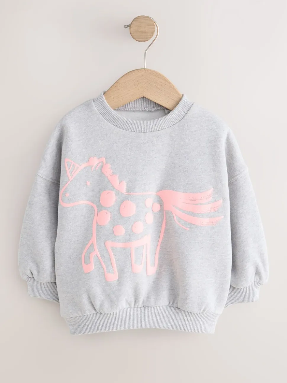Grijs met eenhoornprint - Sweatshirt met ronde hals (3 mnd-7 jr)