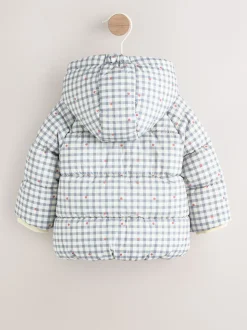 Grijs met gingham - Gevoerd babyjack met capuchon (0mnd-2jr)