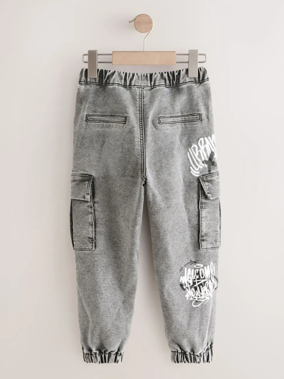 Grijs met graffiti - Cargo jeans met elastische taille (3-16 jr)