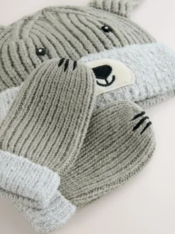 Grijs met hond - Hat & Mittens 2 Piece Set (3mths-6yrs)