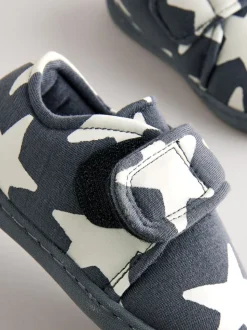 Grijs met sterren - Pantoffels met klittenbandsluiting en omgevende zool
