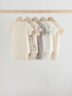 Grijs met zebraprint - Baby Bodysuits met Korte mouwen 100% katoen 5 verpakking