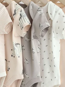 Grijs met zebraprint - Baby Bodysuits met Korte mouwen 100% katoen 5 verpakking