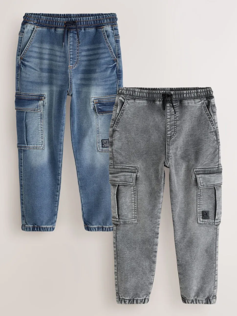 Grijs/blauw - Cargobroeken met elastische taille 2 pak (3-16jaar)