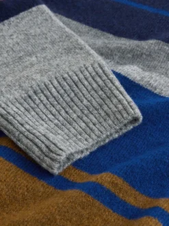 Grijs/blauw - Regular Fit Cosy Stripe Crew Jumper with Wool