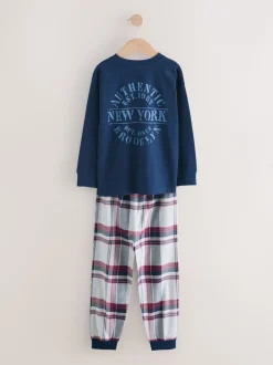 Grijs/blauw - Set van 2 geweven geruite pyjama's met lange mouwen (3-16jr)