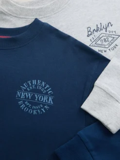 Grijs/blauw - Set van 2 geweven geruite pyjama's met lange mouwen (3-16jr)
