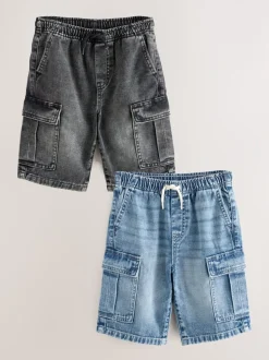Grijs/Blauw - Verpakking van 2 cargoshorts van 100% katoenen denim (3-16jr)