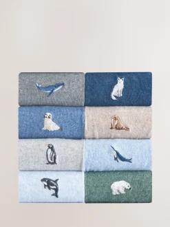 Grijs/blauw gedraaid Arctisch Animal - 8 Sokken met borduursel