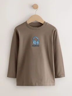 Grijs/blauw/bruin borduursel - Bedrukte T-shirts met lange mouwen verpakking van 3 (3 - 16 jr)