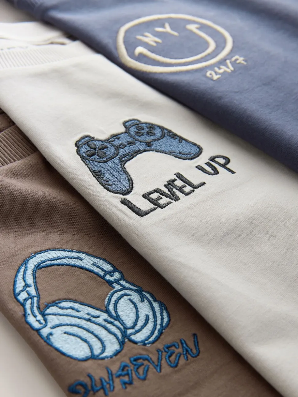 Grijs/blauw/bruin borduursel - Bedrukte T-shirts met lange mouwen verpakking van 3 (3 - 16 jr)