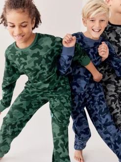 Grijs/blauw/groen camouflage - Verpakking van 3 pyjama's met lange mouwen (3-16 jr)