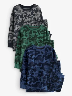 Grijs/blauw/groen camouflage - Verpakking van 3 pyjama's met lange mouwen (3-16 jr)