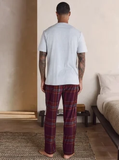 Grijs/bordeauxrood geruit - Motionflex Behaaglijke Pyjama Set met Korte Mouwen