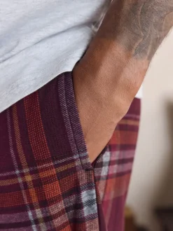Grijs/bordeauxrood geruit - Motionflex Behaaglijke Pyjama Set met Korte Mouwen