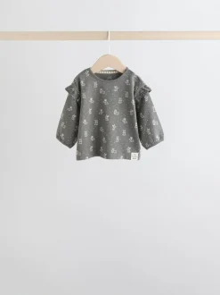 Grijs/crème met figuurtjes - 6 -delige set van top met lange mouwen en leggings (0mnd -3jr)
