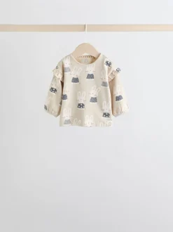 Grijs/crème met figuurtjes - 6 -delige set van top met lange mouwen en leggings (0mnd -3jr)