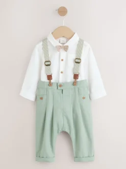 Grijs-groen - 3 -delige babyset van overhemd, broek en bretels (0mnd-2jr)