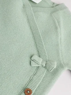 Grijs-groen - 2 -delige babyset met gebreide wikkelstrui en legging (0mnd-2jr)