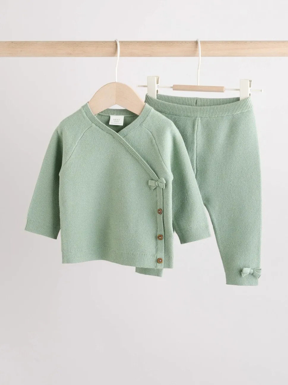 Grijs-groen - 2 -delige babyset met gebreide wikkelstrui en legging (0mnd-2jr)