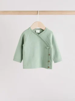 Grijs-groen - 2 -delige babyset met gebreide wikkelstrui en legging (0mnd-2jr)