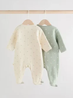 Grijs-groen - Baby Quilted Sleepsuits 2 Pack