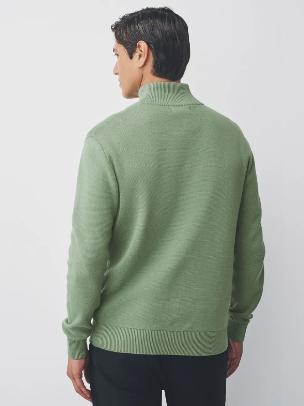Grijs-groen - Effen - Regular fit 100% katoenen premium trui met korte rits