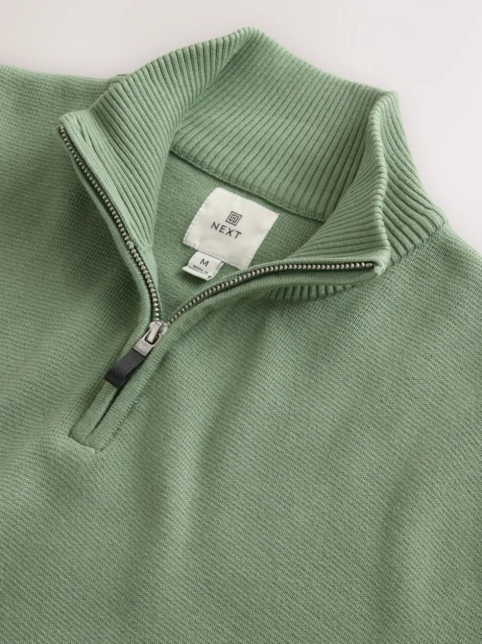 Grijs-groen - Effen - Regular fit 100% katoenen premium trui met korte rits