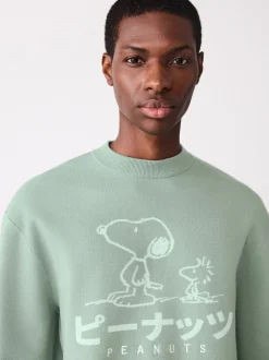 Grijs-groen - Relaxed Fit Snoopy Graphic Print Crew Neck Jumper