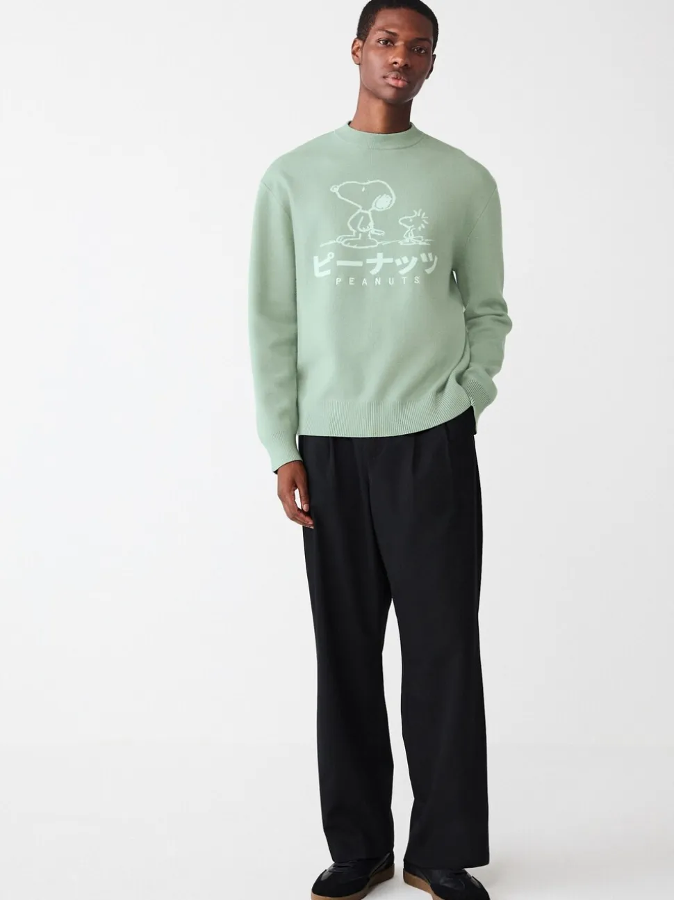 Grijs-groen - Relaxed Fit Snoopy Graphic Print Crew Neck Jumper