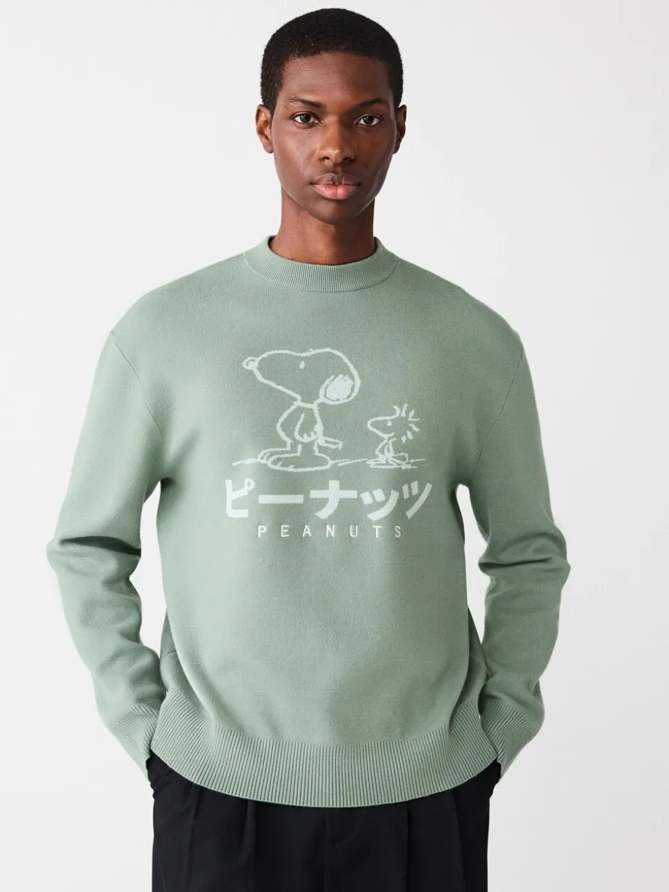 Grijs-groen - Relaxed Fit Snoopy Graphic Print Crew Neck Jumper