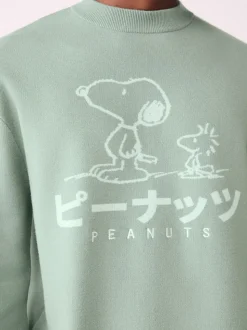 Grijs-groen - Relaxed Fit Snoopy Graphic Print Crew Neck Jumper