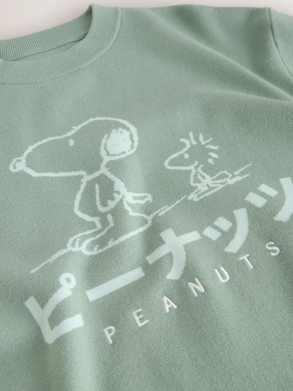 Grijs-groen - Relaxed Fit Snoopy Graphic Print Crew Neck Jumper