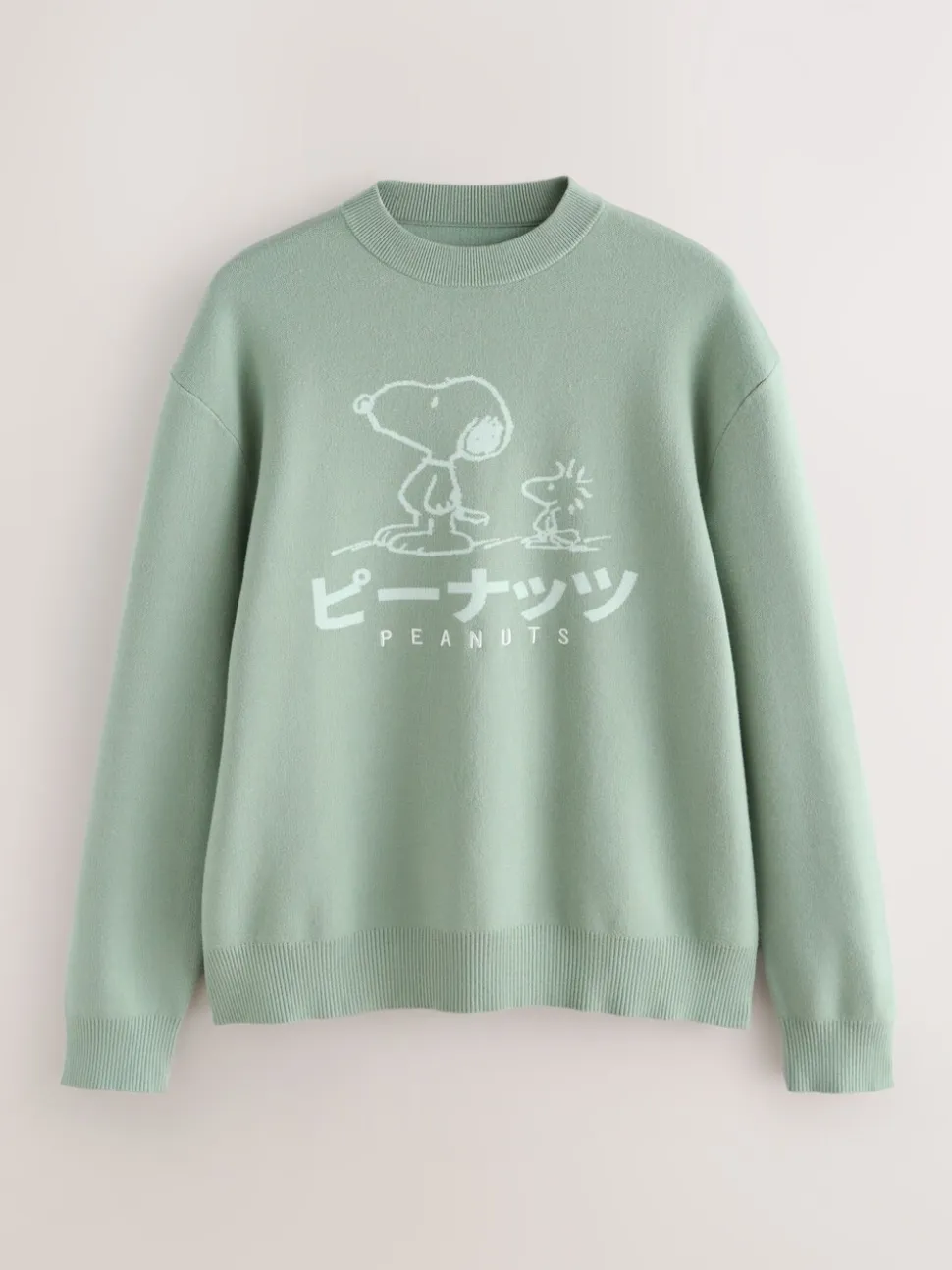 Grijs-groen - Relaxed Fit Snoopy Graphic Print Crew Neck Jumper