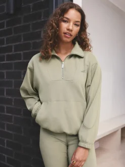 Grijs-groen - self. Half Zip Modal Sweatshirt