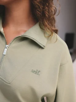 Grijs-groen - self. Half Zip Modal Sweatshirt