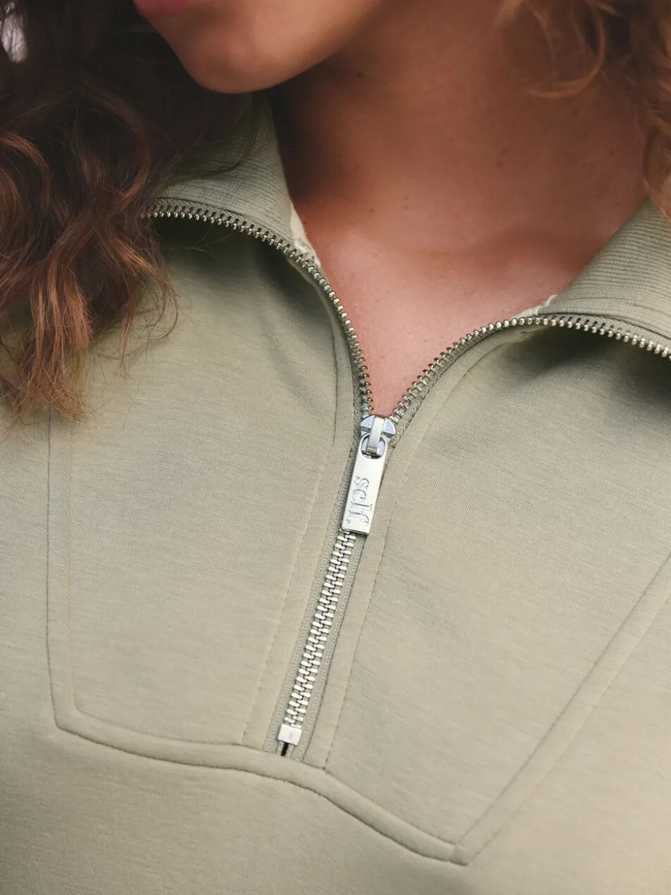 Grijs-groen - self. Half Zip Modal Sweatshirt