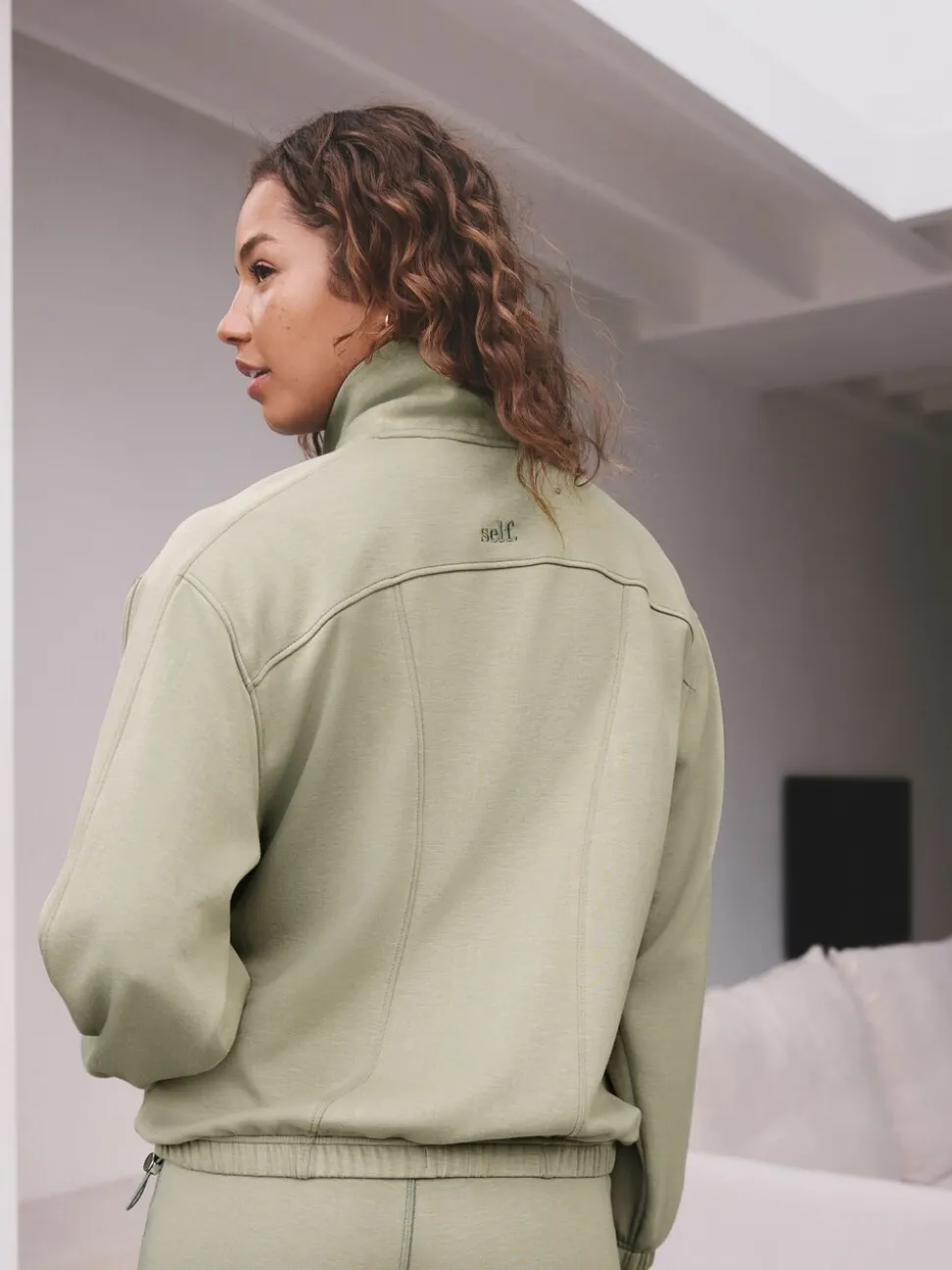 Grijs-groen - self. Half Zip Modal Sweatshirt