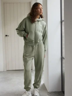 Grijs-groen - Self. joggingbroek met boorden
