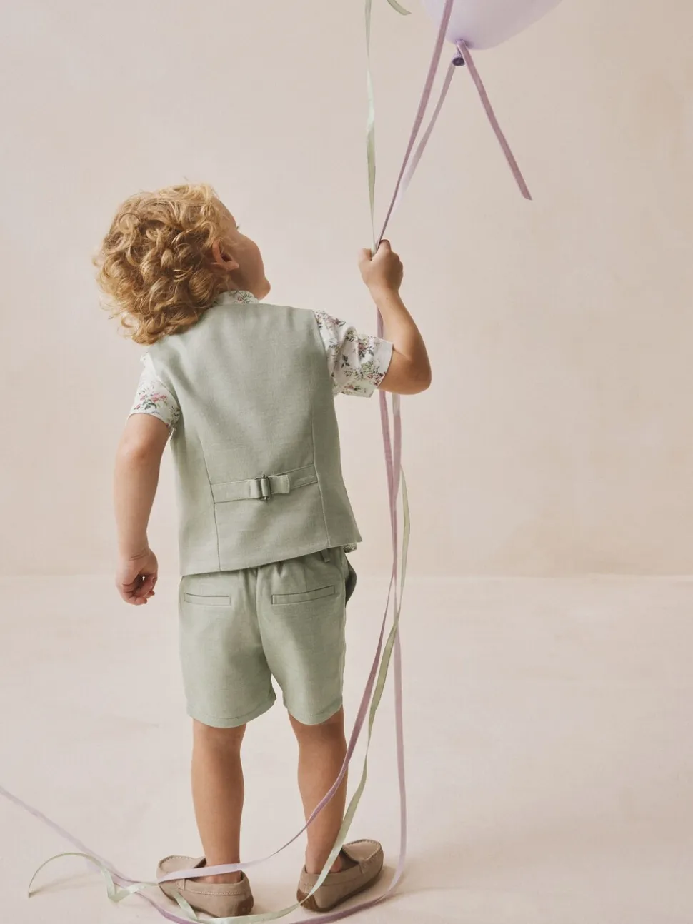 Grijs-groen - Set met gilet, overhemd, korte broek & stropdas (3mnd-9jr)