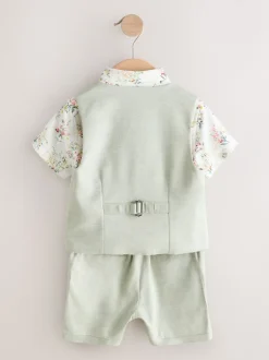 Grijs-groen - Set met gilet, overhemd, korte broek & stropdas (3mnd-9jr)