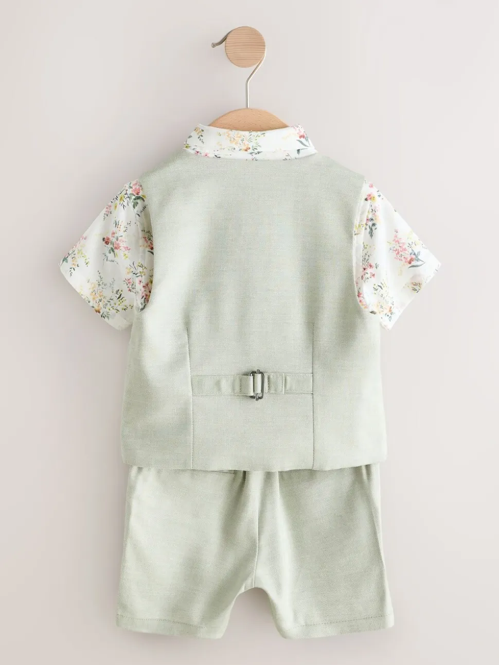 Grijs-groen - Set met gilet, overhemd, korte broek & stropdas (3mnd-9jr)