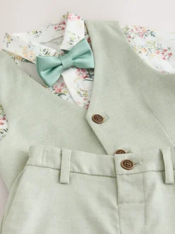 Grijs-groen - Set met gilet, overhemd, korte broek & stropdas (3mnd-9jr)