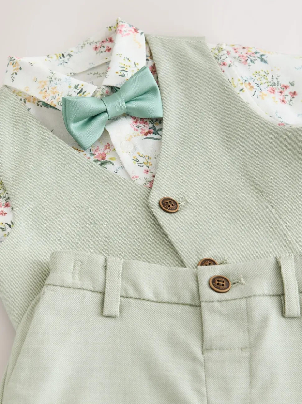 Grijs-groen - Set met gilet, overhemd, korte broek & stropdas (3mnd-9jr)