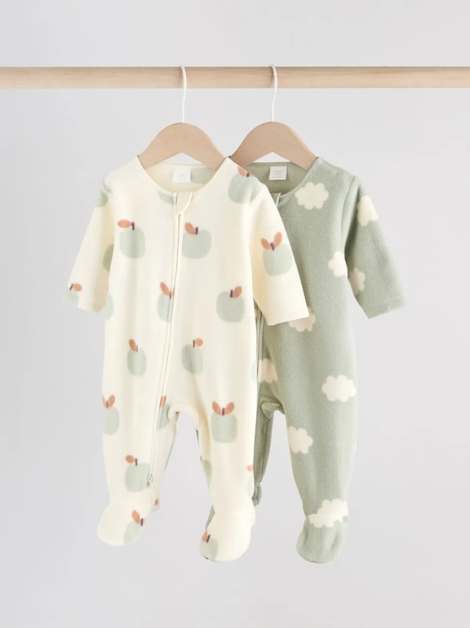 Grijs-groen - Set van 2 baby-onesies van microfleece met tweewegrits
