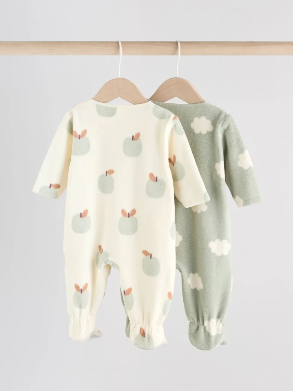 Grijs-groen - Set van 2 baby-onesies van microfleece met tweewegrits