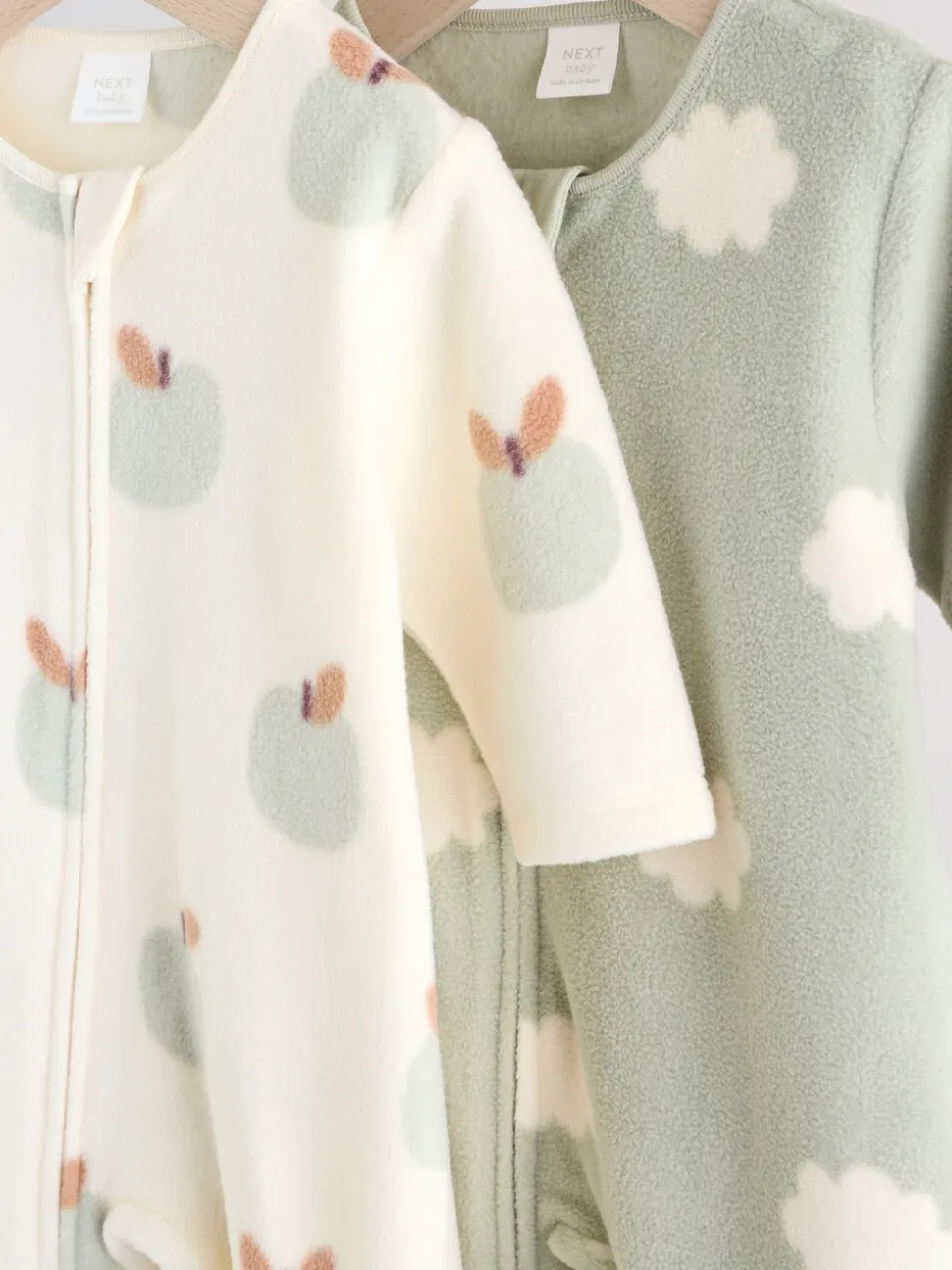 Grijs-groen - Set van 2 baby-onesies van microfleece met tweewegrits