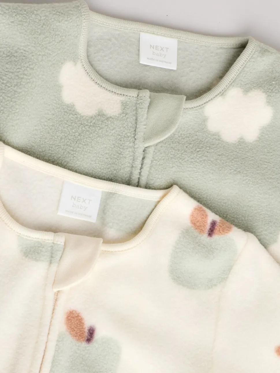 Grijs-groen - Set van 2 baby-onesies van microfleece met tweewegrits