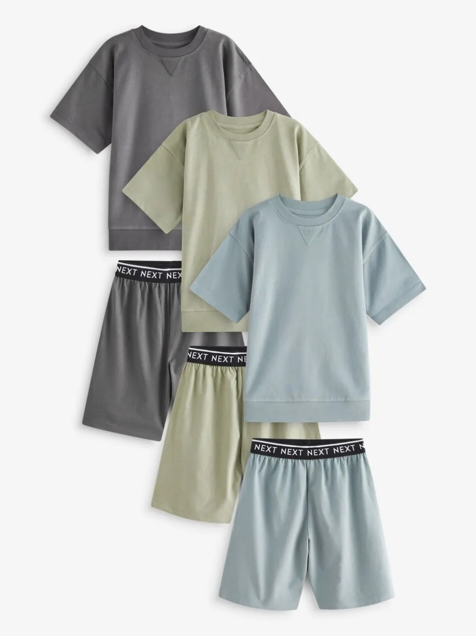 Grijs-groen - Set van 3 pyjama's met short (3-16 jr)